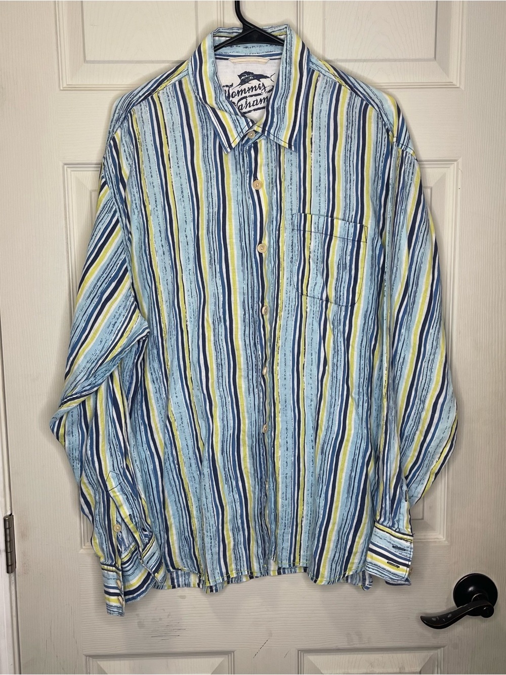 Tommy Bahama 100% Linen Striped Long Sleeve Button Up Shirt Men's XL